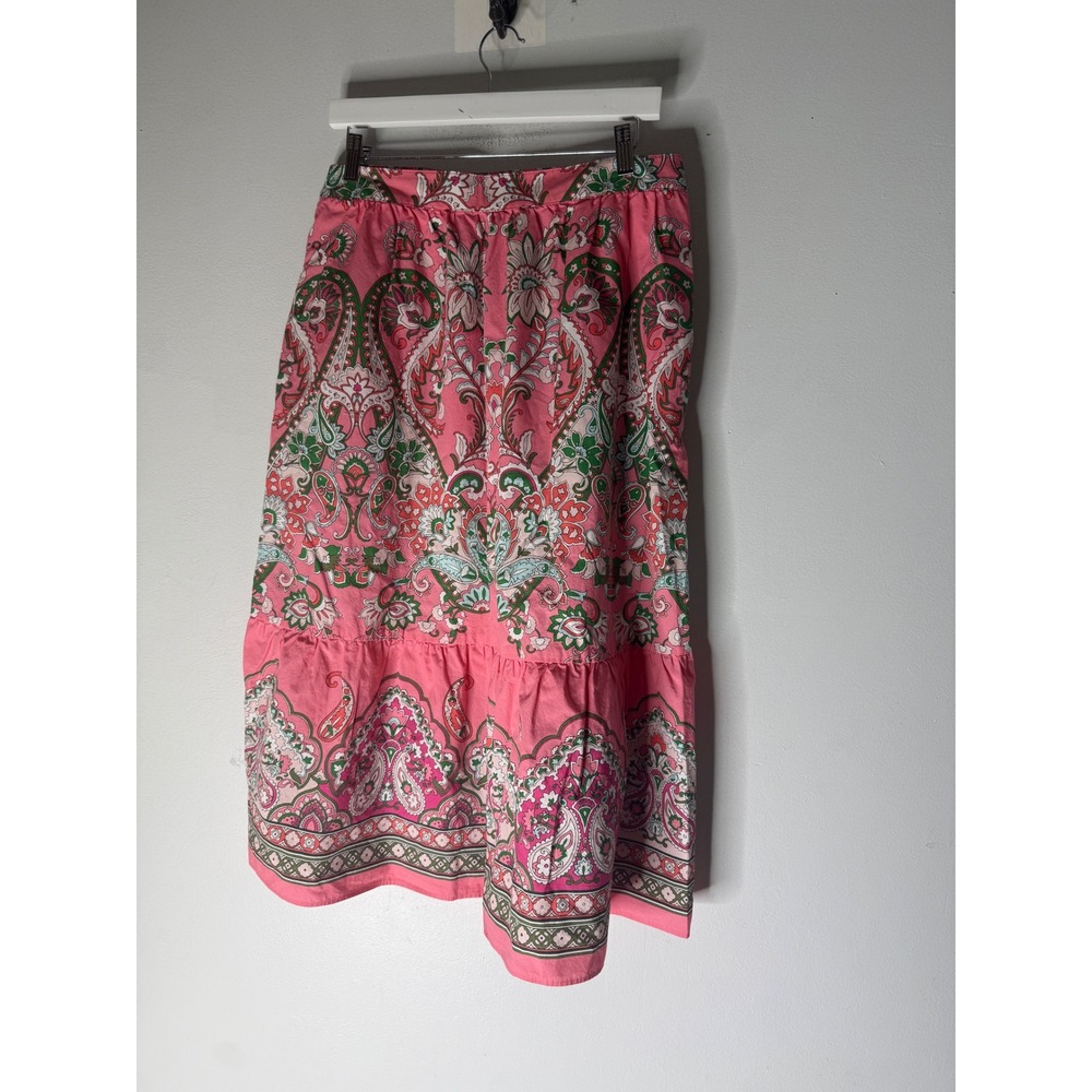 Talbots Pink Paisley Floral Cotton Tiered Midi maxi skirt with Pockets Size 8
